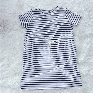 Striped Short Sleeve Dress with Drawstring